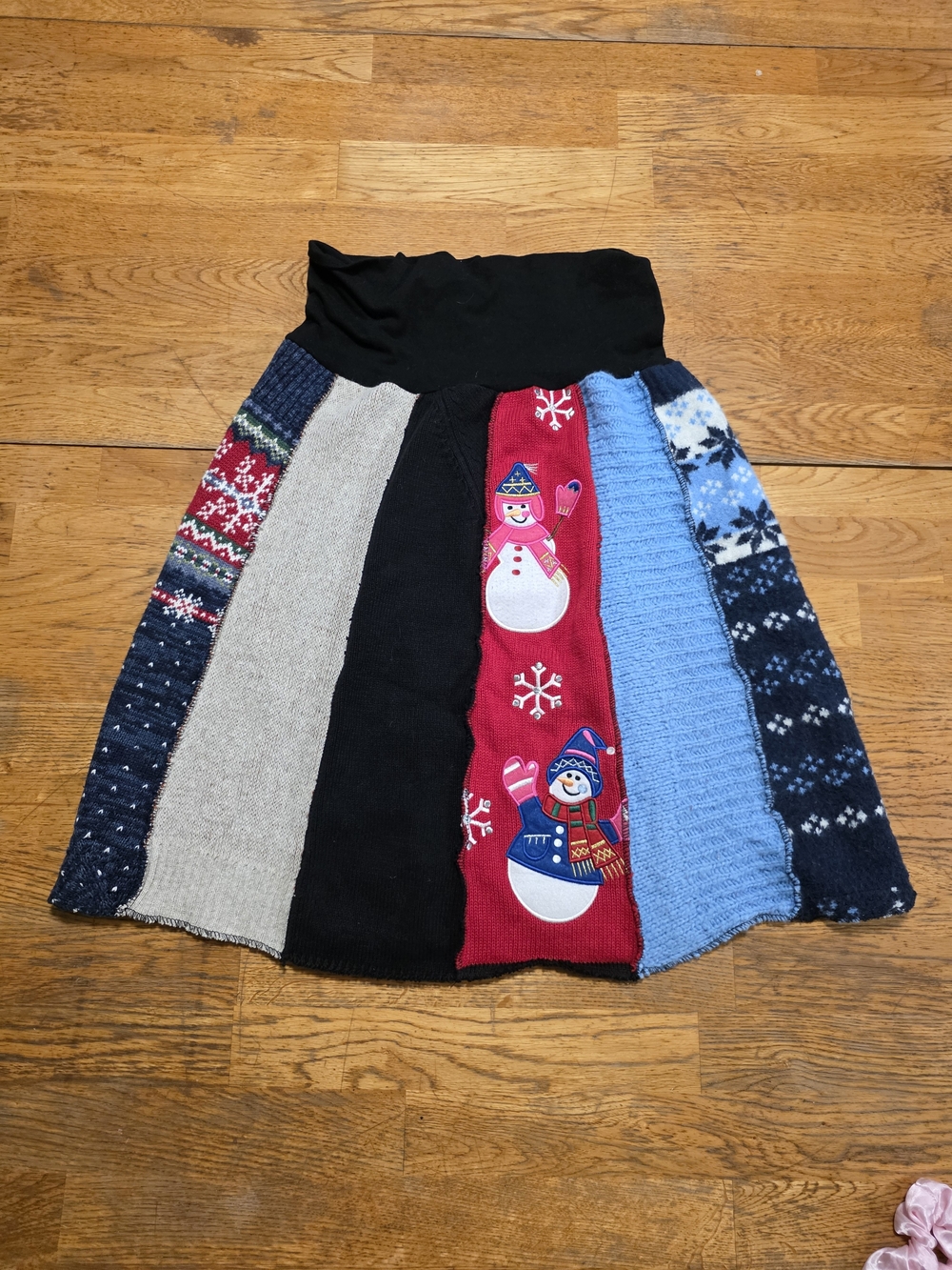Upcycled Recycled Patchwork Knit Ugly Tacky Christmas Holiday Skirt by Green 3
